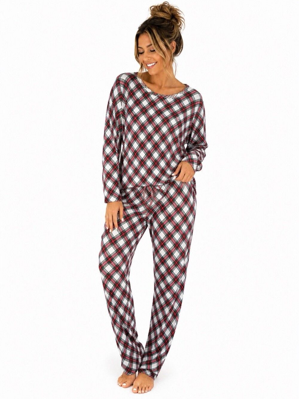 Lauren Ralph Lauren Christmas Pajama Set Red Tartan Plaid Holiday Sleepwear Sz M